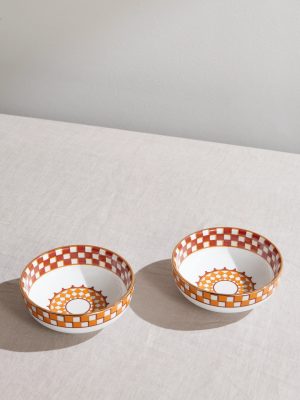 Set of Two Gold-Plated Painted Porcelain Snack Bowls Set of Two Gold-Plated Painted Porcelain Snack Bowls
