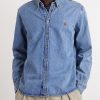 Button-Down Collar Logo-Embroidered Denim Shirt - FR