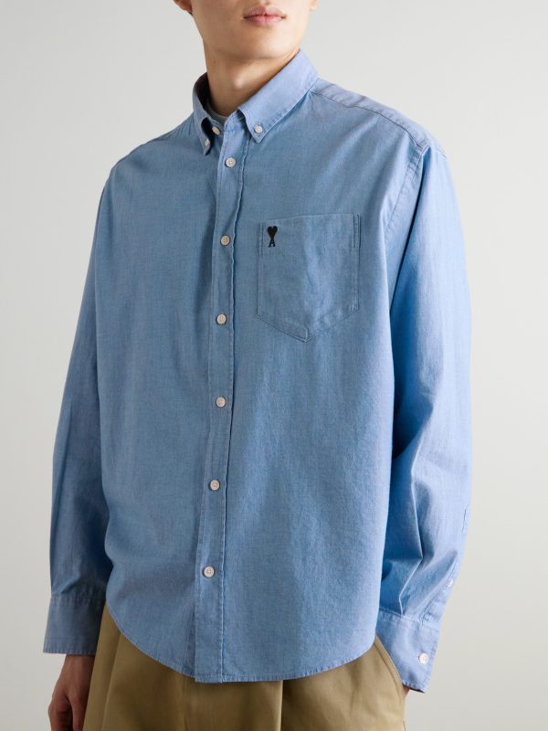 Button-Down Collar Logo-Embroidered Cotton-Chambray Shirt - FR Button-Down Collar Logo-Embroidered Cotton-Chambray Shirt - FR
