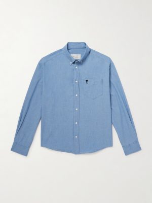 Button-Down Collar Logo-Embroidered Cotton-Chambray Shirt Button-Down Collar Logo-Embroidered Cotton-Chambray Shirt