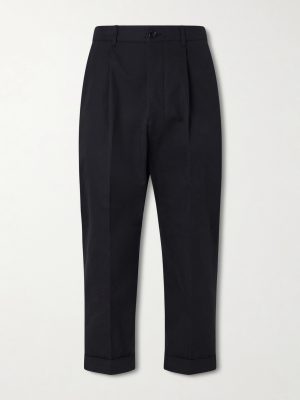 Carrot Cropped Tapered Pleated Cotton-Gabardine Trousers Carrot Cropped Tapered Pleated Cotton-Gabardine Trousers