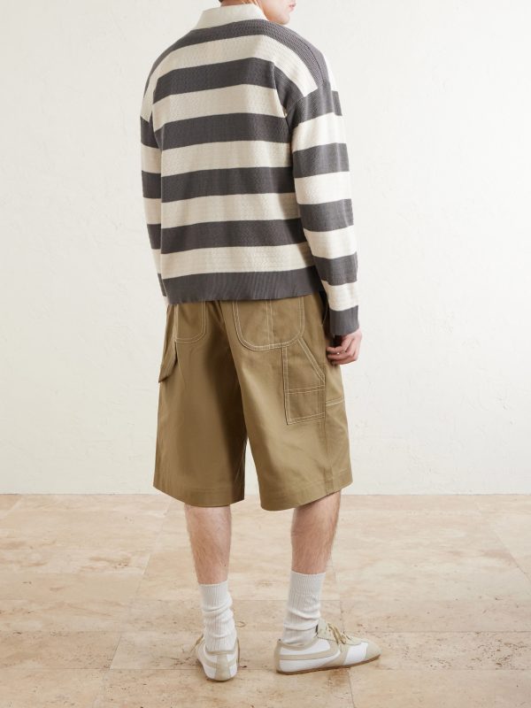 Logo-Embroidered Striped Knitted Cotton Cardigan - BK Logo-Embroidered Striped Knitted Cotton Cardigan - BK