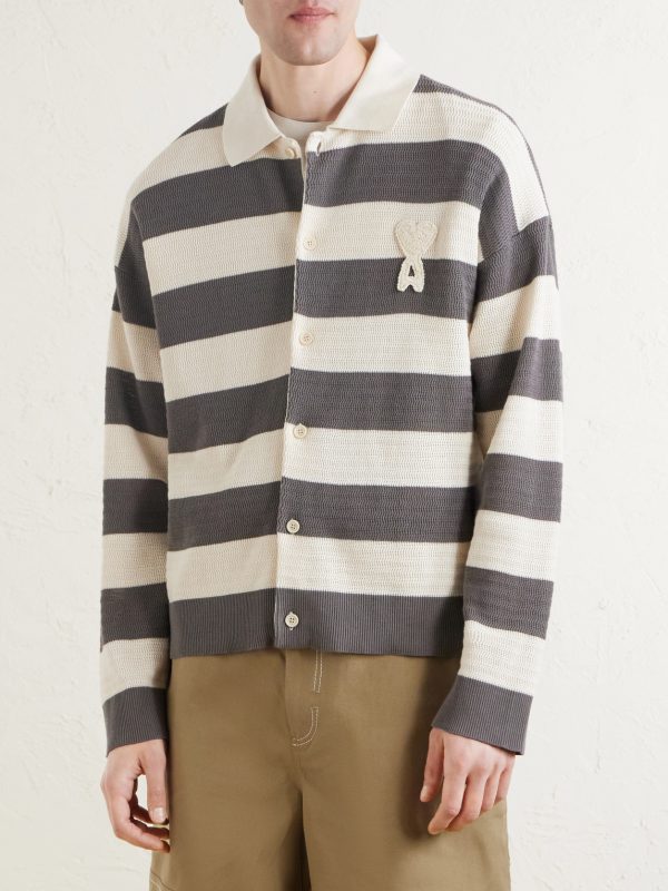 Logo-Embroidered Striped Knitted Cotton Cardigan - FR Logo-Embroidered Striped Knitted Cotton Cardigan - FR