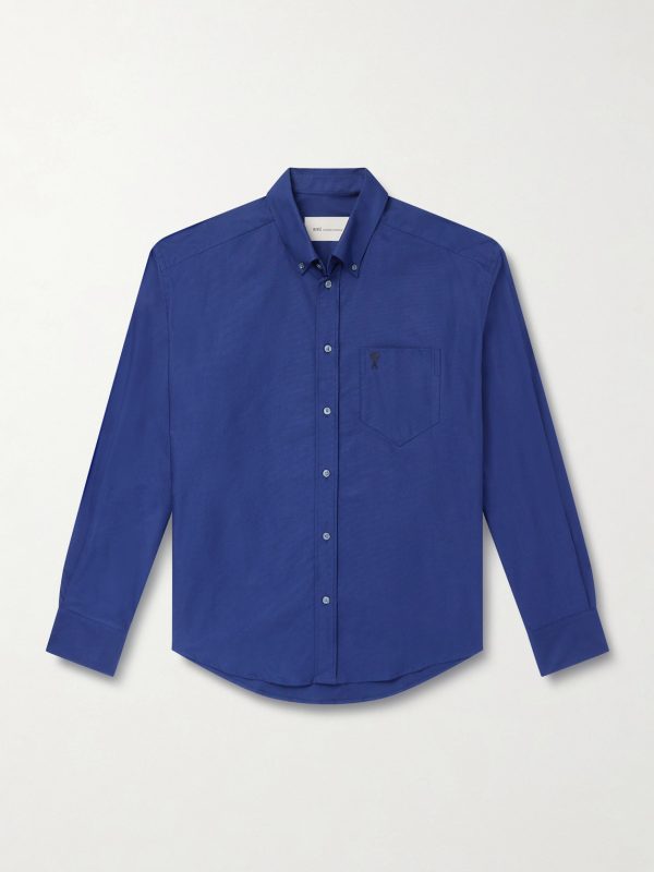 Button-Down Collar Logo-Embroidered Cotton-Poplin Shirt Button-Down Collar Logo-Embroidered Cotton-Poplin Shirt
