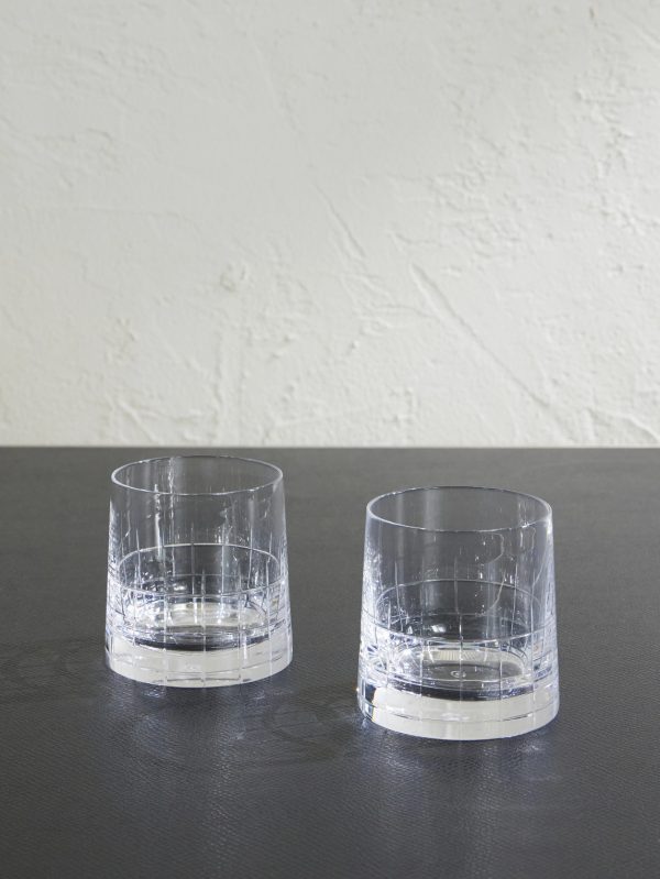 Graphik Set of Two Crystal Double Old Fashioned Glasses Graphik Set of Two Crystal Double Old Fashioned Glasses