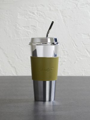 Leather-Trimmed Stainless Steel Coffee Cup Leather-Trimmed Stainless Steel Coffee Cup