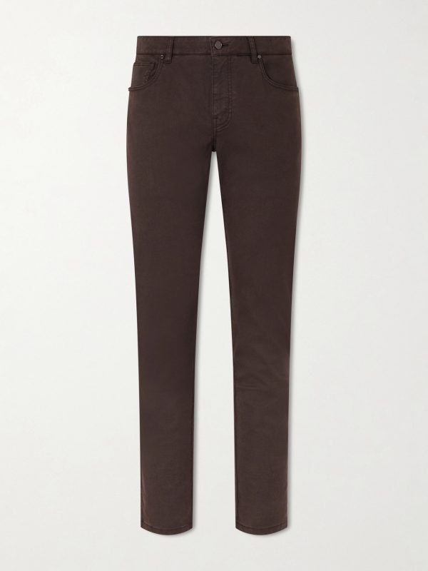 Slim-Fit Straight-Leg Cotton-Blend Twill Trousers Slim-Fit Straight-Leg Cotton-Blend Twill Trousers