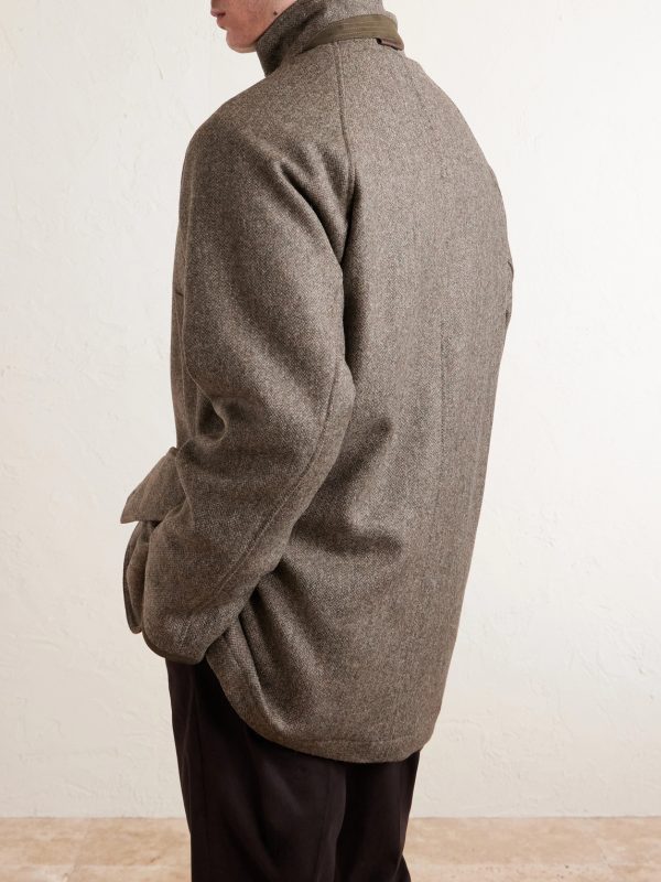 Leather-Trimmed Wool Tweed Field Jacket - BK Leather-Trimmed Wool Tweed Field Jacket - BK