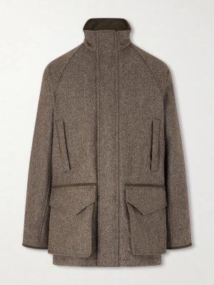 Leather-Trimmed Wool Tweed Field Jacket