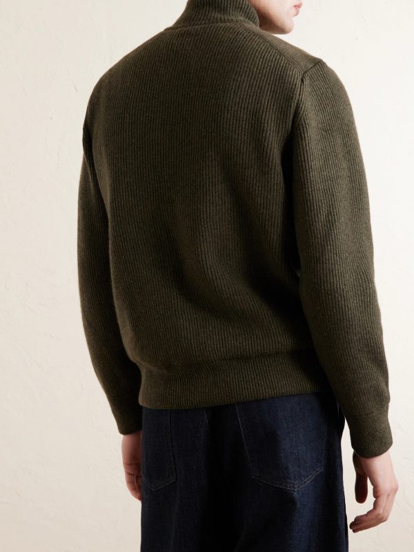 Orkney Ribbed-Knit Wool Zip-Up Cardigan - BK