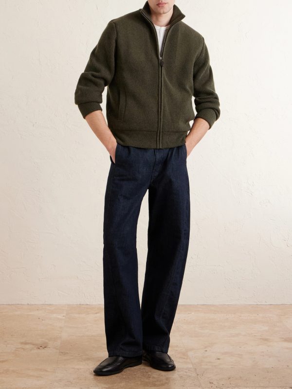 Orkney Ribbed-Knit Wool Zip-Up Cardigan - OU