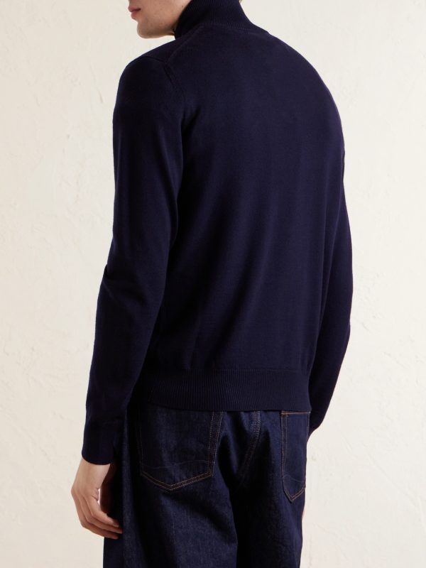 Linton Logo-Embroidered Wool Half-Zip Sweater - BK
