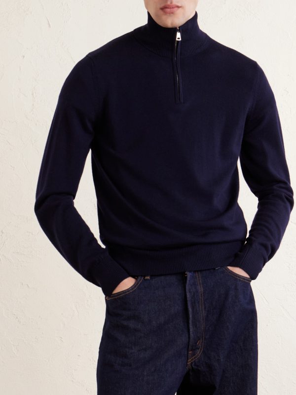 Linton Logo-Embroidered Wool Half-Zip Sweater - FR