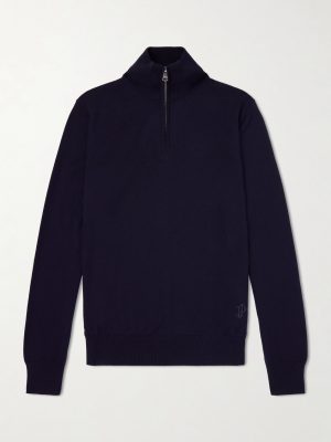 Linton Logo-Embroidered Wool Half-Zip Sweater