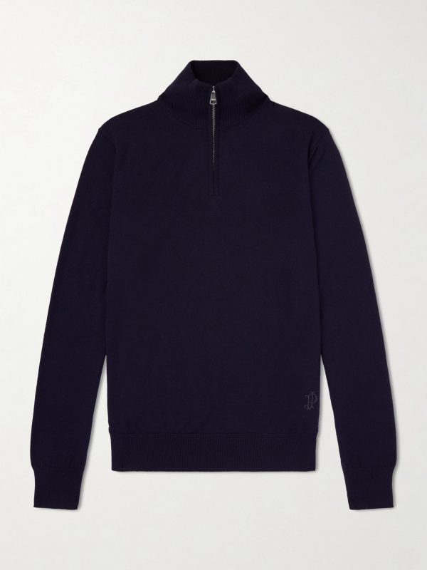Linton Logo-Embroidered Wool Half-Zip Sweater