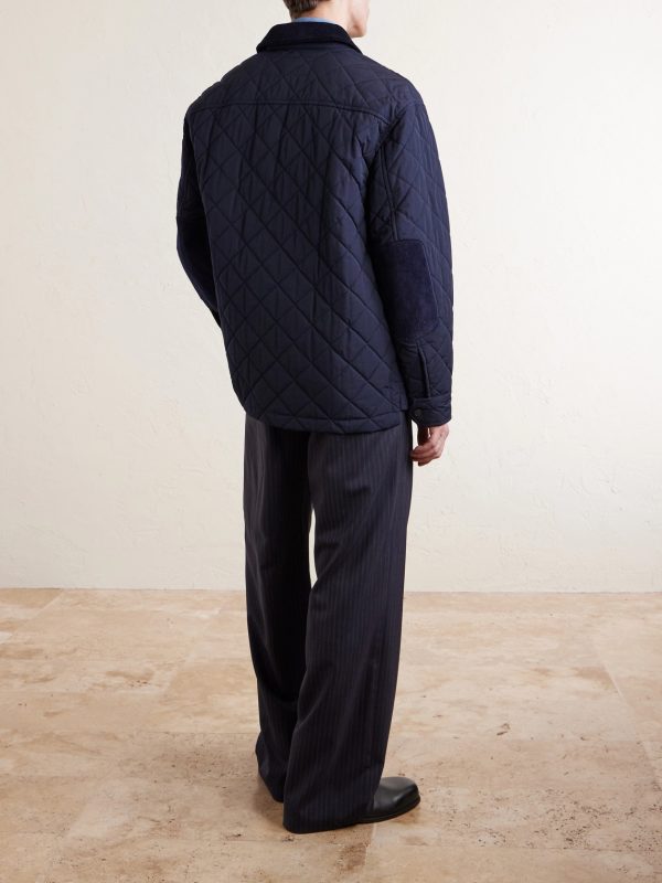 Cotton Corduroy-Trimmed Padded Quilted Shell Jacket - BK Cotton Corduroy-Trimmed Padded Quilted Shell Jacket - BK