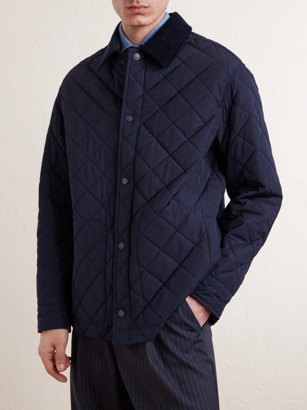Cotton Corduroy-Trimmed Padded Quilted Shell Jacket - FR Cotton Corduroy-Trimmed Padded Quilted Shell Jacket - FR
