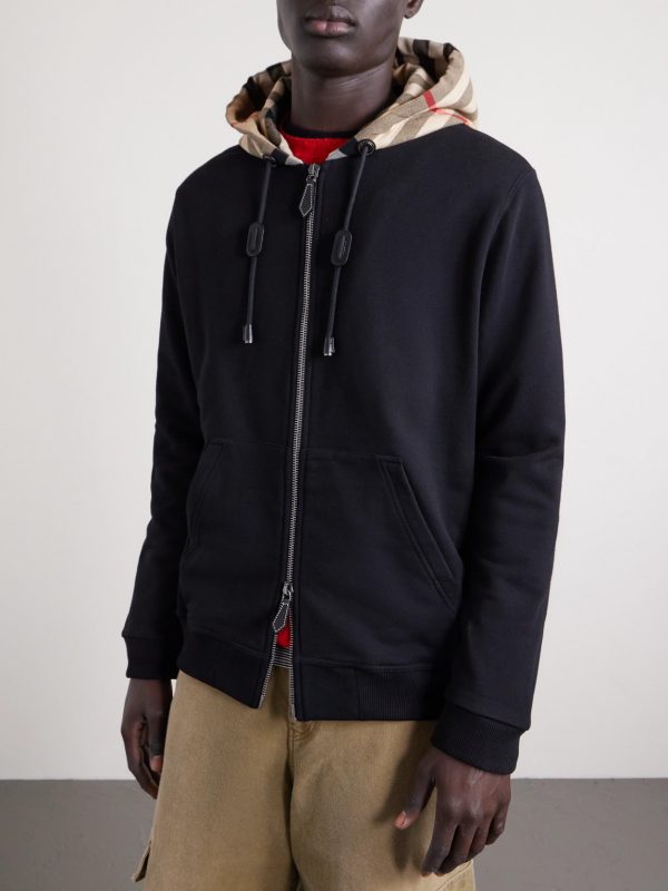 Checked Cotton-Jersey Zip-Up Hoodie - FR Checked Cotton-Jersey Zip-Up Hoodie - FR