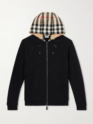 Checked Cotton-Jersey Zip-Up Hoodie Checked Cotton-Jersey Zip-Up Hoodie