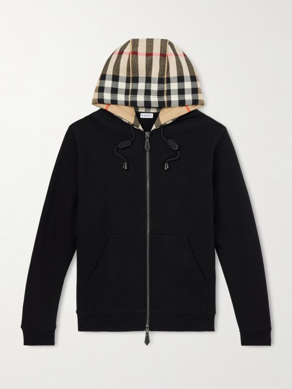 Checked Cotton-Jersey Zip-Up Hoodie Checked Cotton-Jersey Zip-Up Hoodie