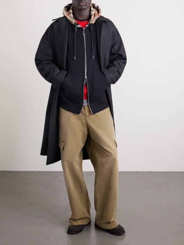 Checked Cotton-Jersey Zip-Up Hoodie - OU Checked Cotton-Jersey Zip-Up Hoodie - OU