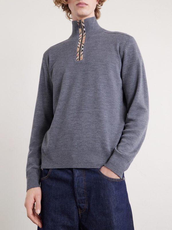 Checked Wool Half-Zip Sweater - FR Checked Wool Half-Zip Sweater - FR