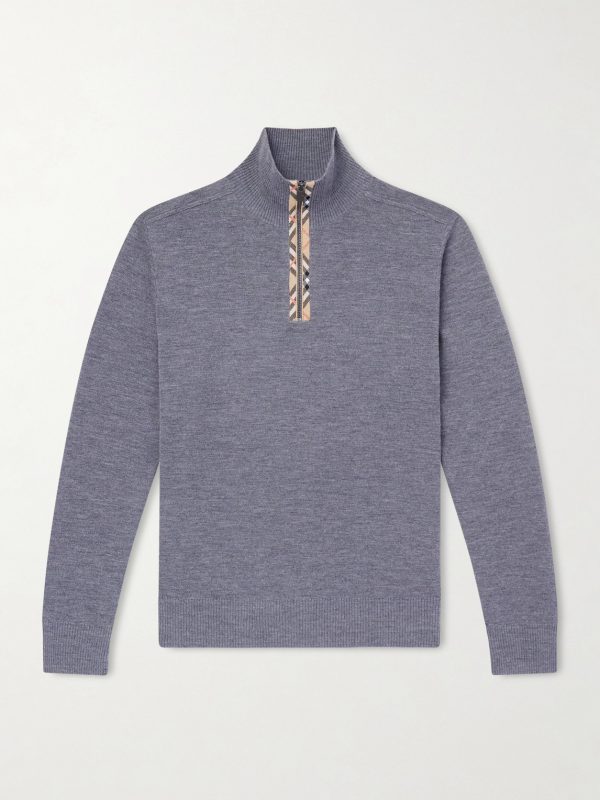 Checked Wool Half-Zip Sweater Checked Wool Half-Zip Sweater