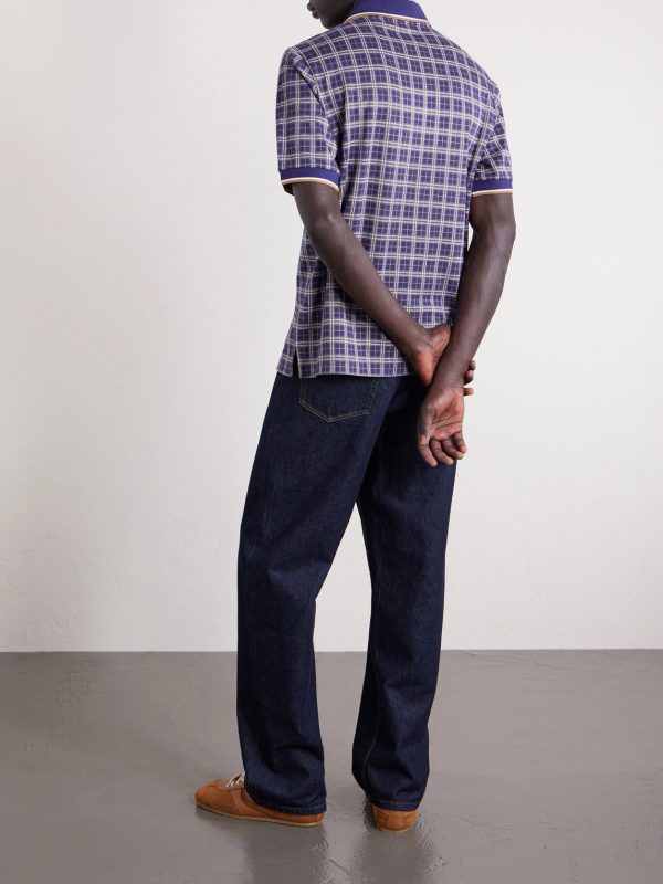 Logo-Embroidered Checked Jacquard Polo Shirt - BK Logo-Embroidered Checked Jacquard Polo Shirt - BK