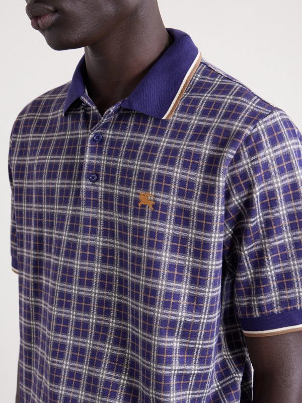 Logo-Embroidered Checked Jacquard Polo Shirt - CU Logo-Embroidered Checked Jacquard Polo Shirt - CU