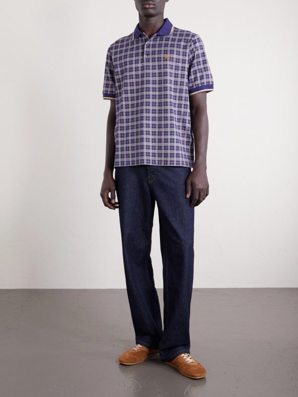 Logo-Embroidered Checked Jacquard Polo Shirt - OU Logo-Embroidered Checked Jacquard Polo Shirt - OU