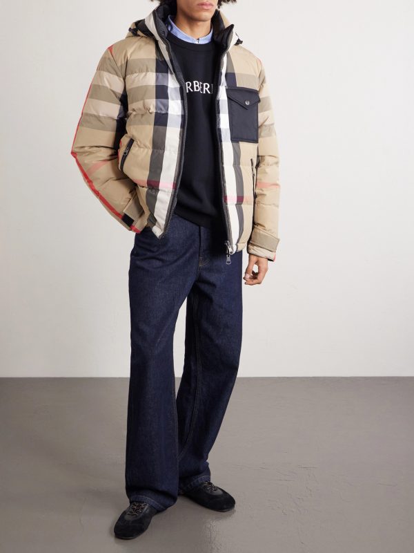 Reversible Quilted Checked Shell Hooded Down Jacket - OU Reversible Quilted Checked Shell Hooded Down Jacket - OU