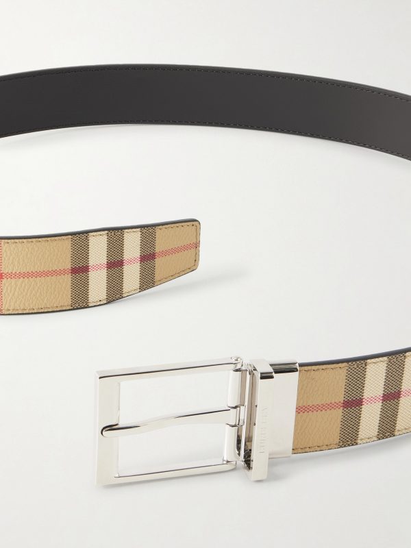 3.5cm Reversible Checked Coated-Leather Belt - E1 3.5cm Reversible Checked Coated-Leather Belt - E1