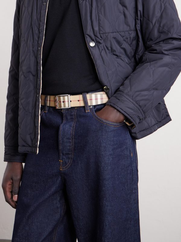 3.5cm Reversible Checked Coated-Leather Belt - FR 3.5cm Reversible Checked Coated-Leather Belt - FR
