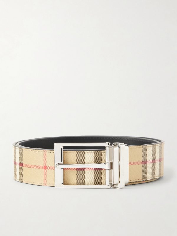 3.5cm Reversible Checked Coated-Leather Belt 3.5cm Reversible Checked Coated-Leather Belt