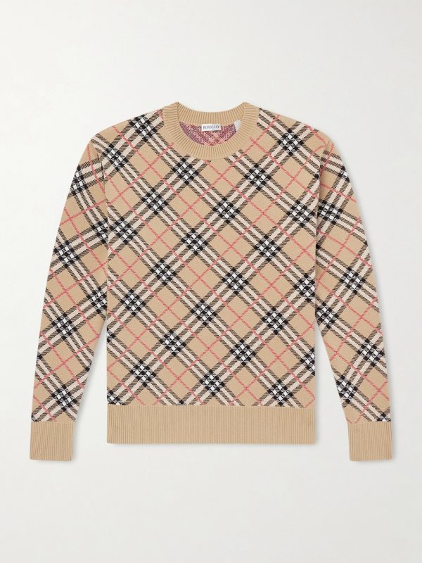 Checked Cotton-Blend Sweater
