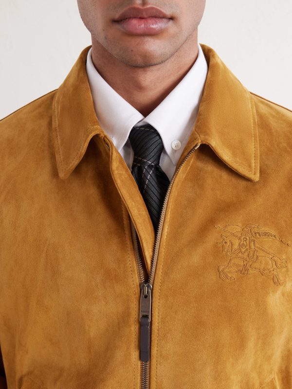 Logo-Appliquéd Suede Harrington Jacket - CU