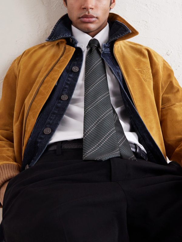 Logo-Appliquéd Suede Harrington Jacket - E1