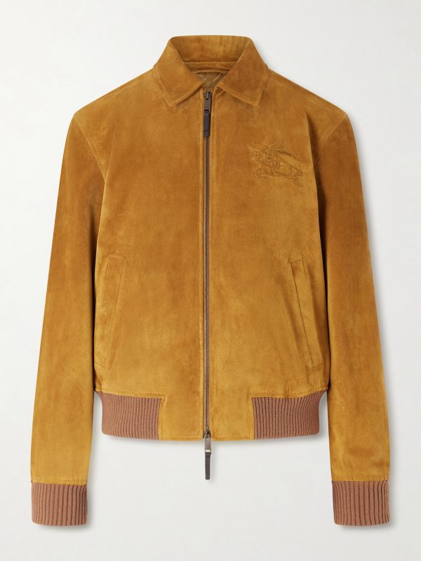 Logo-Appliquéd Suede Harrington Jacket