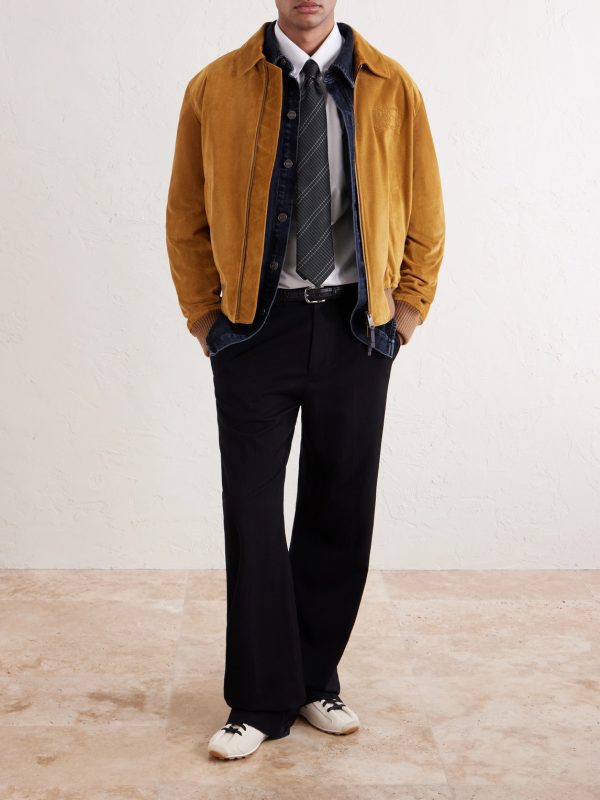 Logo-Appliquéd Suede Harrington Jacket - OU