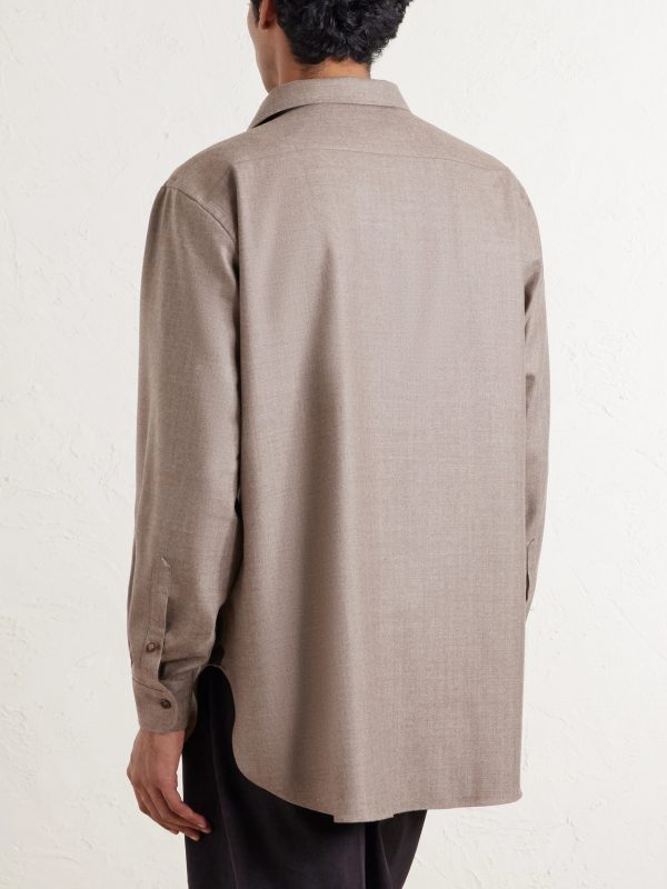 Franco Leather-Trimmed Virgin Wool Shirt - BK Franco Leather-Trimmed Virgin Wool Shirt - BK