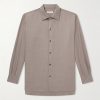 Franco Leather-Trimmed Virgin Wool Shirt Franco Leather-Trimmed Virgin Wool Shirt