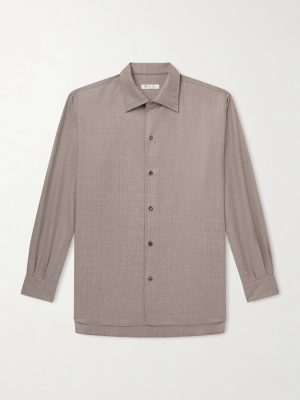 Franco Leather-Trimmed Virgin Wool Shirt Franco Leather-Trimmed Virgin Wool Shirt