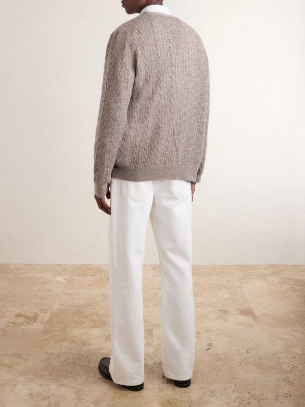 Walnut Cable-Knit Virgin Wool, Cashmere and Silk-Blend Cardigan - BK Walnut Cable-Knit Virgin Wool, Cashmere and Silk-Blend Cardigan - BK