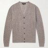 Walnut Cable-Knit Virgin Wool, Cashmere and Silk-Blend Cardigan Walnut Cable-Knit Virgin Wool, Cashmere and Silk-Blend Cardigan