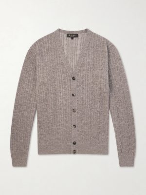 Walnut Cable-Knit Virgin Wool, Cashmere and Silk-Blend Cardigan Walnut Cable-Knit Virgin Wool, Cashmere and Silk-Blend Cardigan