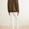 Ribbed Knit-Trimmed Suede Bomber Jacket - BK
