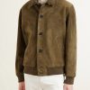 Ribbed Knit-Trimmed Suede Bomber Jacket - FR