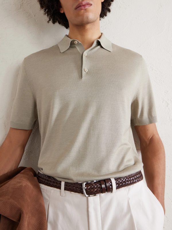 Slim-Fit Wool, Silk and Cashmere-Blend Polo Shirt - CU Slim-Fit Wool, Silk and Cashmere-Blend Polo Shirt - CU