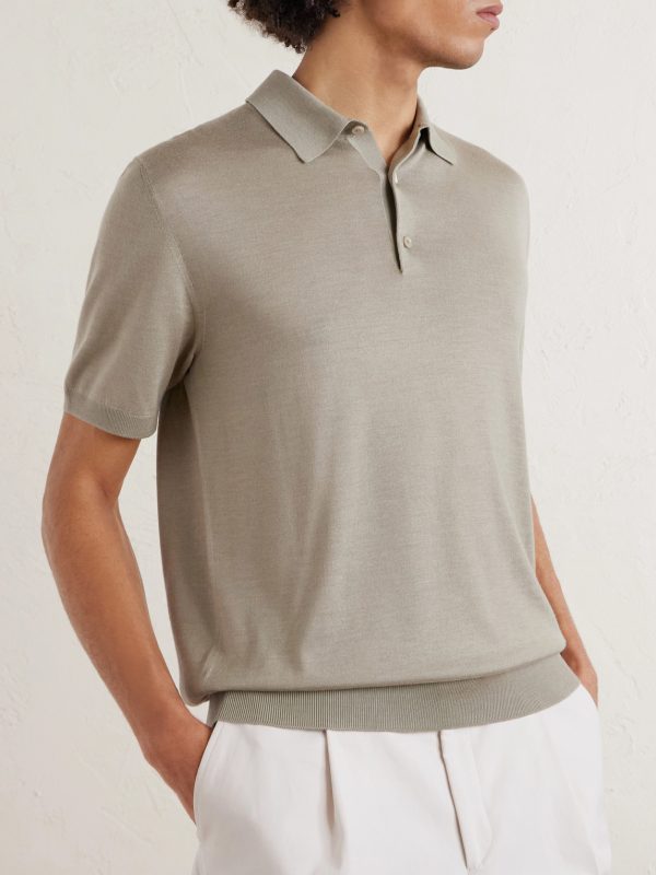 Slim-Fit Wool, Silk and Cashmere-Blend Polo Shirt - FR Slim-Fit Wool, Silk and Cashmere-Blend Polo Shirt - FR