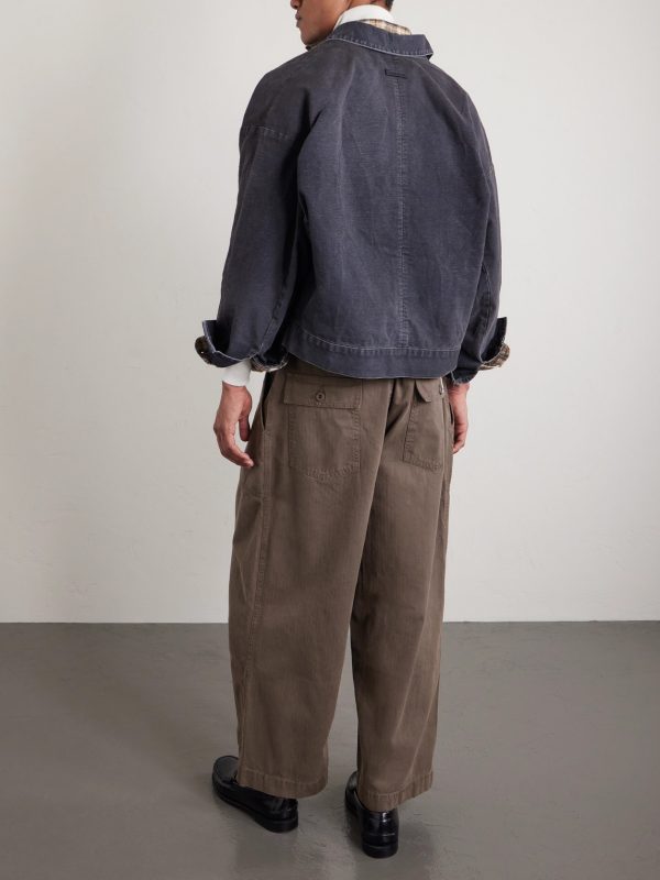 Herringbone Cotton Drawstring Trousers - BK Herringbone Cotton Drawstring Trousers - BK